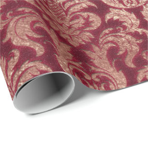 Papier Cadeau Damask Bourgogne Rose Gold Parties scintillant roy
