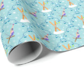 Papier Cadeau Damask de ski d'hiver (Coin rond)