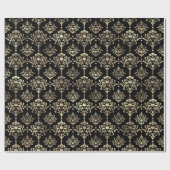 Papier Cadeau Damask Faux Champaigne Black Metallic Royal Floral (Plat)