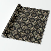 Papier Cadeau Damask Faux Champaigne Black Metallic Royal Floral (Déroulé)