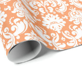 Papier cadeau | Damask Floral Orange Blanc (Coin rond)