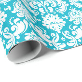 Papier cadeau | Damask Floral Turquoise Blanc (Coin rond)