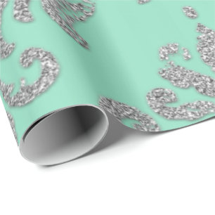Papier Cadeau Damask Mint Green Royal Metallic Parties scintilla