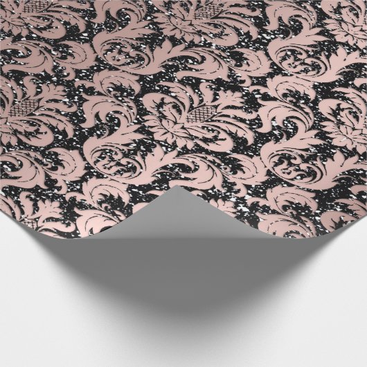 Papier Cadeau Damask Parties scintillant Black Rose Gold Elegant (Coin)