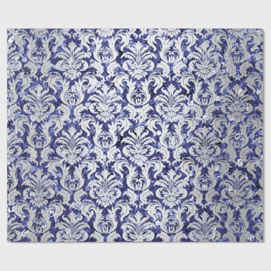 Papier Cadeau Damask Parties scintillant Blue Navy Silver Grey R (Plat)