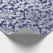 Papier Cadeau Damask Parties scintillant Blue Navy Silver Grey R (Coin)