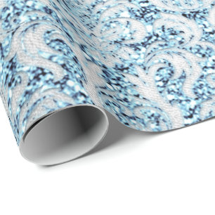 Papier Cadeau Damask Parties scintillant Blue Silver Grey Royal 