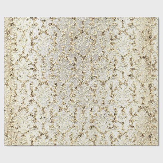Papier Cadeau Damask Parties scintillant Faux Gold White Royal C (Plat)