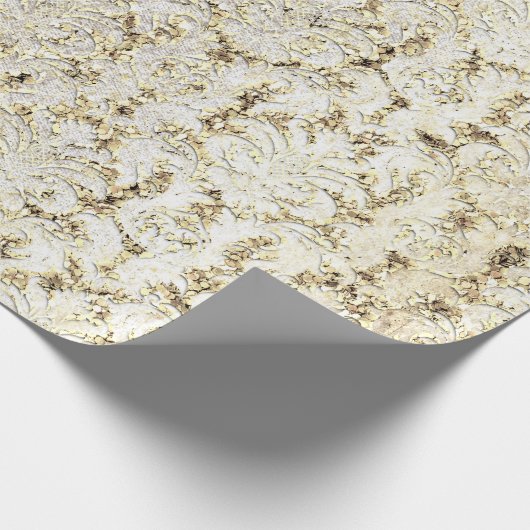 Papier Cadeau Damask Parties scintillant Faux Gold White Royal C (Coin)