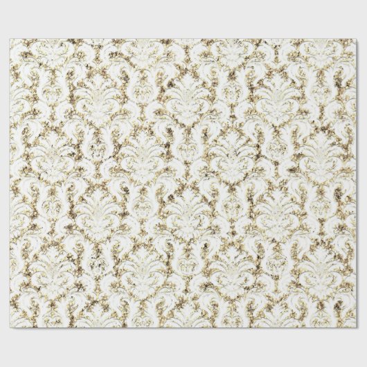 Papier Cadeau Damask Parties scintillant Faux Gold White Royal L (Plat)