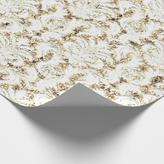 Papier Cadeau Damask Parties scintillant Faux Gold White Royal L (Coin)