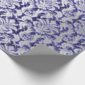 Papier Cadeau Damask Parties scintillant Indigo Silver Grey Roya (Coin)