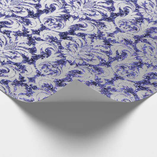 Papier Cadeau Damask Parties scintillant Indigo Silver Grey Roya (Coin)