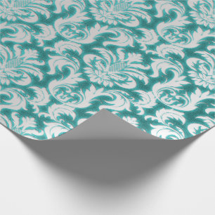 Papier Cadeau Damask Parties scintillant Mint Silver Grey Royal