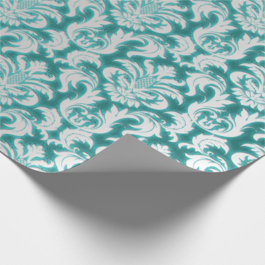 Papier Cadeau Damask Parties scintillant Mint Silver Grey Royal  (Coin)