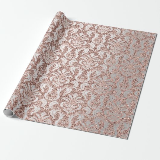 Papier Cadeau Damask Parties scintillant Rose Gold White Royal C (Déroulé)