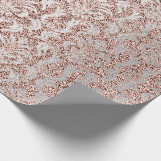 Papier Cadeau Damask Parties scintillant Rose Gold White Royal C (Coin)