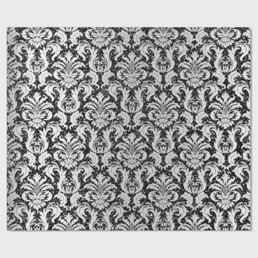 Papier Cadeau Damask Parties scintillant Silver Grey Black Royal (Plat)