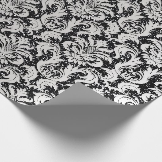 Papier Cadeau Damask Parties scintillant Silver Grey Black Royal (Coin)