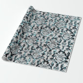 Papier Cadeau Damask Parties scintillant Turquoise Silver Grey S (Déroulé)