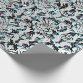 Papier Cadeau Damask Parties scintillant Turquoise Silver Grey S (Coin)