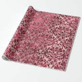 Papier Cadeau Damask Royal Bourgogne Rouge Maroon rose rose (Déroulé)