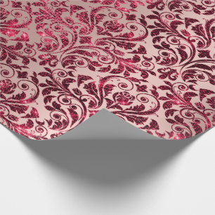 Papier Cadeau Damask Royal Bourgogne Rouge Maroon rose rose