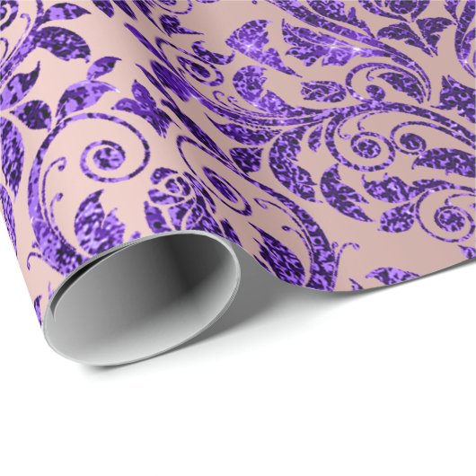 Papier Cadeau Damask Royal Purple Améthyste Violet Blush Rose (Coin rond)