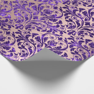 Papier Cadeau Damask Royal Purple Améthyste Violet Rose Or