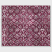 Papier Cadeau Damask Silver Grey Royal Burgundy Beet Sparkly (Plat)