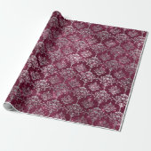 Papier Cadeau Damask Silver Grey Royal Burgundy Beet Sparkly (Déroulé)