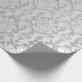 Papier Cadeau Damask Silver Grey Royal Metallic Mariage élégant (Coin)