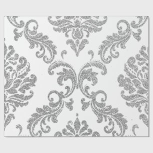 Papier Cadeau Damask Silver Grey Royal Metallic White Parties sc