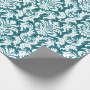 Papier Cadeau Damask Turquoise bleu turquoise Océan blanc velour