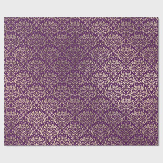 Papier Cadeau Damask Violet Purple Graphe Plum Gold Royal (Plat)