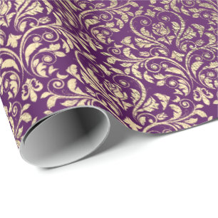Papier Cadeau Damask Violet Purple Graphe Plum Gold Royal