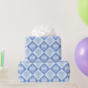 Papier Cadeau Damassé à carreaux bleus