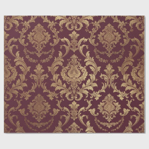 Papier cadeau damassé baroque or et vin de Bourgog