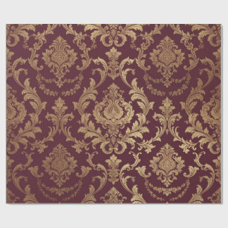 Papier cadeau damassé baroque or et vin de Bourgog