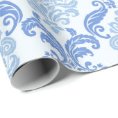 Papier Cadeau Damassé Bleu Vintage (Coin rond)