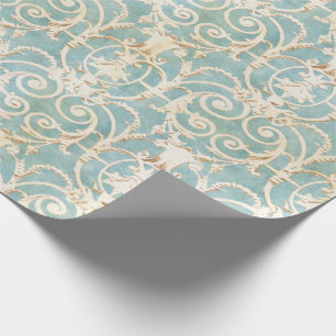 Papier Cadeau Damassé bleue et beige élégante
