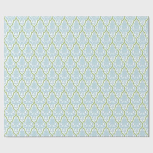 Papier Cadeau Damassé bleue et verte chic minable (Plat)