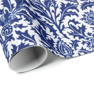 Papier Cadeau Damassé de chardon de William Morris, bleu de