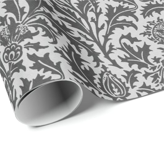 Papier Cadeau Damassé de chardon de William Morris, gris (Coin rond)