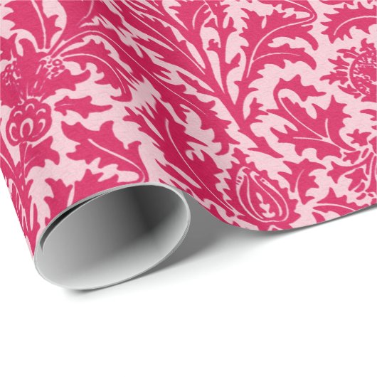 Papier Cadeau Damassé de chardon de William Morris, rose de (Coin rond)