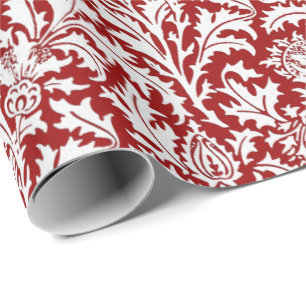 Papier Cadeau Damassé de chardon de William Morris, rouge fonc