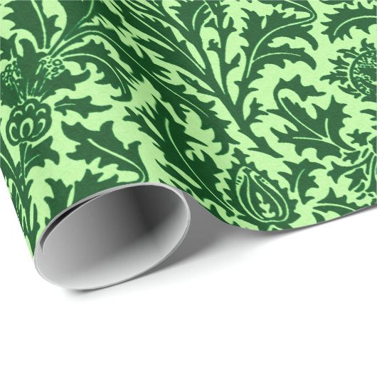 Papier Cadeau Damassé de chardon de William Morris, vert vert (Coin rond)