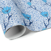 Papier Cadeau Damassé de tulipe de Nouveau d'art, bleu de cobalt (Coin rond)