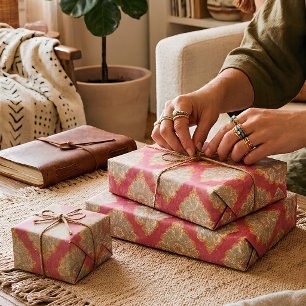 Papier Cadeau Damassé Floral Rose Marocain Vintage