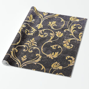 Papier Cadeau Damassé florale chic élégante vintage de noir e